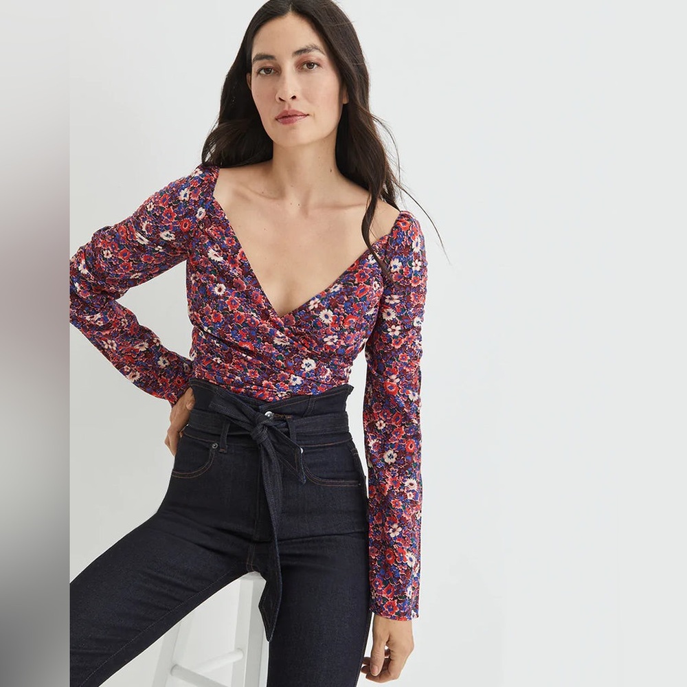 Veronica Beard Sabo Crop Top Floral Stretch Silk in Berry Multi NWOT Size 12